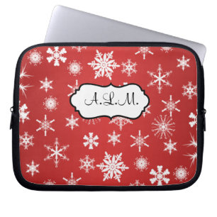 Red and White Snowflakes Laptop Sleeve