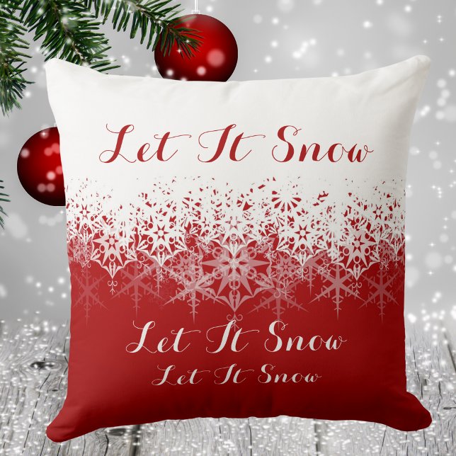 Red and White Snowflakes, Let It Snow, Cushion (Red and White Snowflakes, Let It Snow, Throw Pillow)