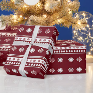 Red and White Snowflakes Modern Christmas Wrapping Paper