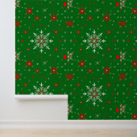 Red and White Snowflakes on Green