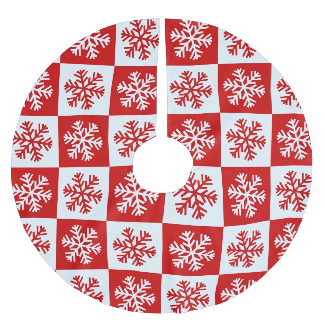 Red and White Snowflakes Pattern Christmas Brushed Polyester Tree Skirt (Front)