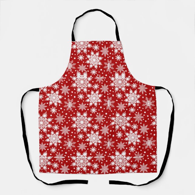 Red and White Snowflakes Seamless Pattern Holiday  Apron (Front)