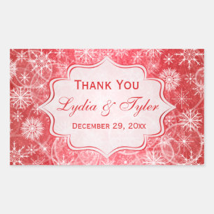 Red and White Snowflakes Wedding Favour Sticker