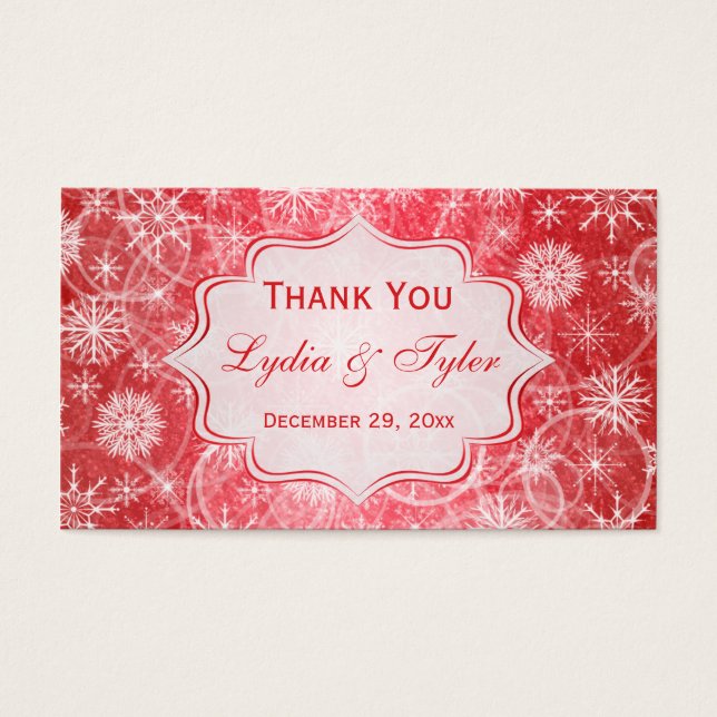Red and White Snowflakes Wedding Favour Tag (Front)