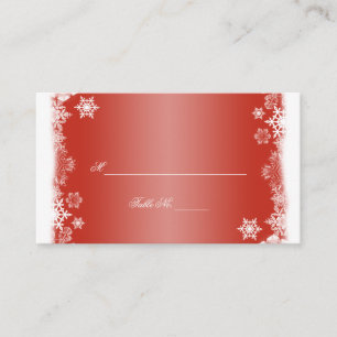 Red and White Snowflakes Wedding Place Cards