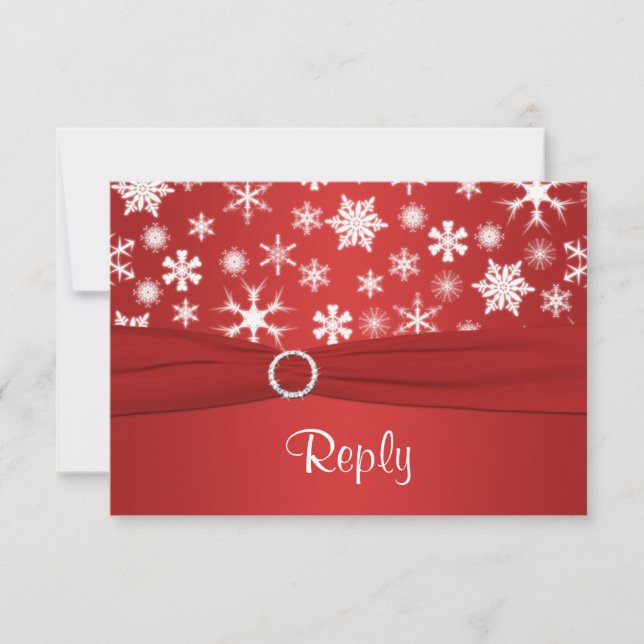 Red and White Snowflakes Wedding Reply Card (Front)