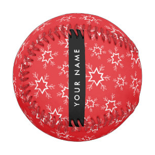 Red and White Snowflakes, Your name, Personalise Baseball