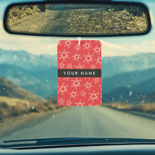 Red and White Snowflakes, Your name, Personalise Car Air Freshener