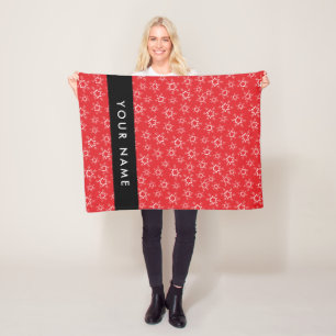 Red and White Snowflakes, Your name, Personalise Fleece Blanket