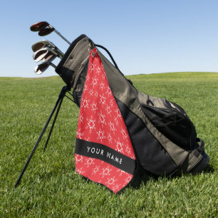 Red and White Snowflakes, Your name, Personalise Golf Towel