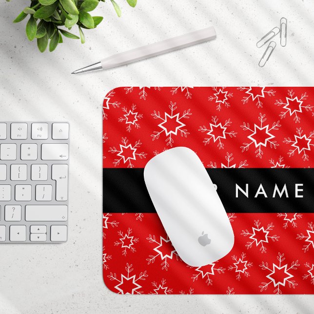 Red and White Snowflakes, Your name, Personalise Mouse Pad (Creator Uploaded)