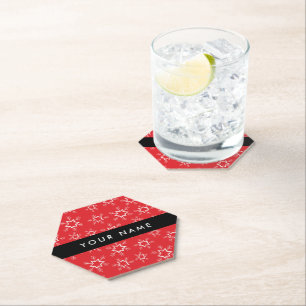 Red and White Snowflakes, Your name, Personalise Paper Coaster
