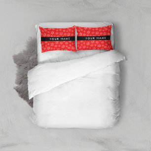 Red and White Snowflakes, Your name, Personalise Pillowcase
