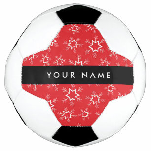 Red and White Snowflakes, Your name, Personalise Soccer Ball