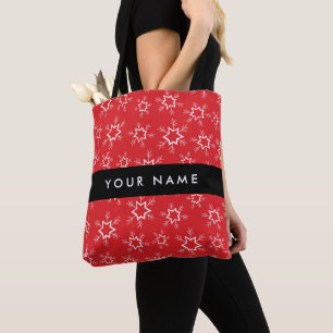Red and White Snowflakes, Your name, Personalise Tote Bag