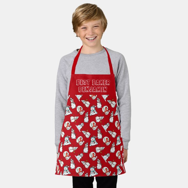  Red And White Snowman Pattern Boys Apron (Worn)
