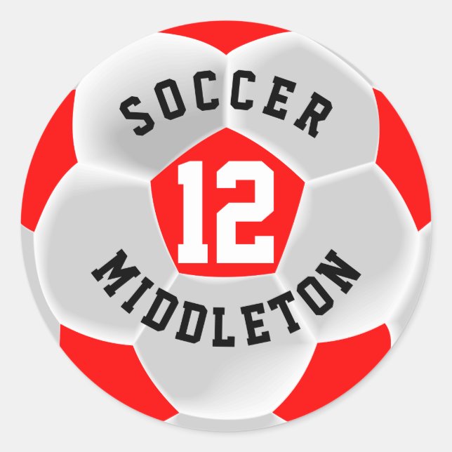 Red and White Soccer Sport Ball Classic Round Sticker (Front)