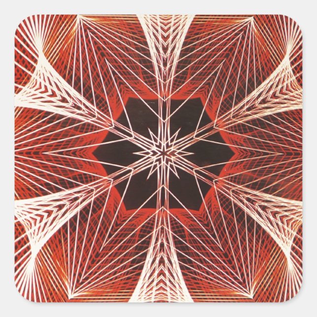 Red and White Spider Web Fractal Art Gifts Square Sticker (Front)