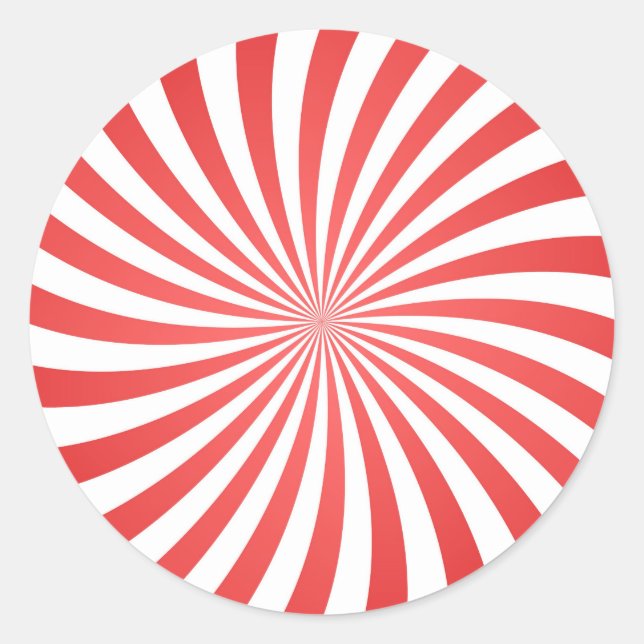 Red and White Spiral Classic Round Sticker (Front)
