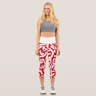 💫 Red and White Spiral Pattern 🎨 Capri Leggings