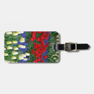 Red and white spring tulips luggage tag