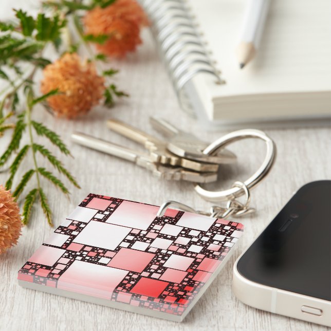 Red and White Square Dancing Acrylic Key Ring (Front Right)