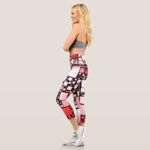 Red and White Square Dancing Capri Leggings
