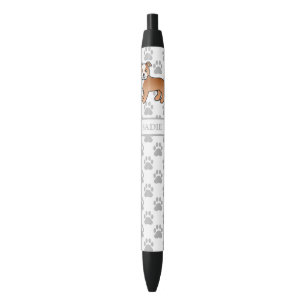 Red And White Staffie Cute Cartoon Dog & Name Black Ink Pen
