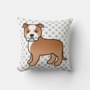 Red And White Staffie Cute Cartoon Dog & Paws Cushion