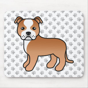 Red And White Staffie Cute Cartoon Dog & Paws Mouse Pad