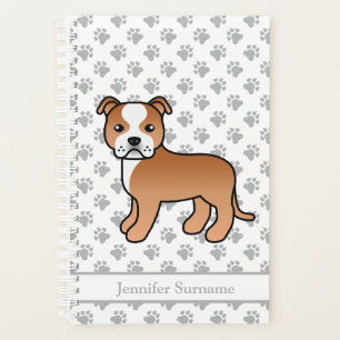 Red And White Staffie Cute Cartoon Dog & Text Planner