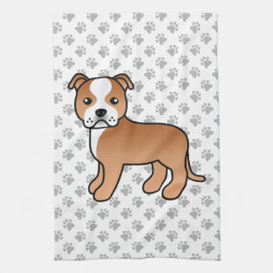 Red And White Staffordshire Bull Terrier Dog Tea Towel