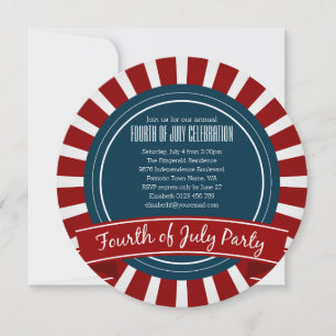 Red and White Starburst and Banner Fourth of July Invitation