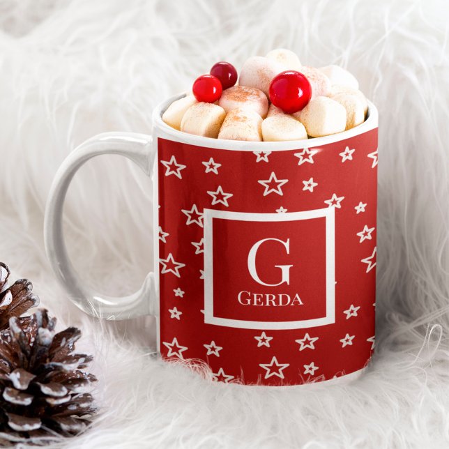 Red and White Stars with Monogram and Name  Coffee Mug (Creator Uploaded)
