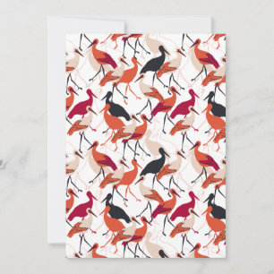 Red and White Stork Birds Seamless Pattern Holiday Card