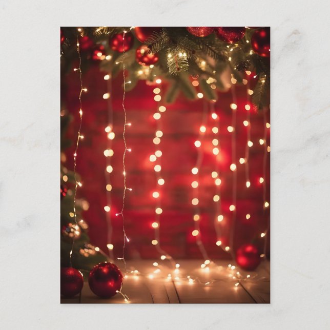 Red and White String Lights Christmas Digital Art Holiday Postcard (Front)