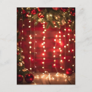 Red and White String Lights Christmas Digital Art Postcard