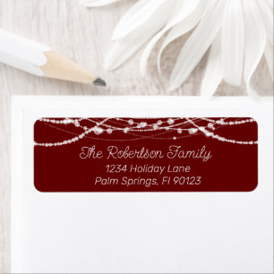 Red and White String Lights Return Address Label