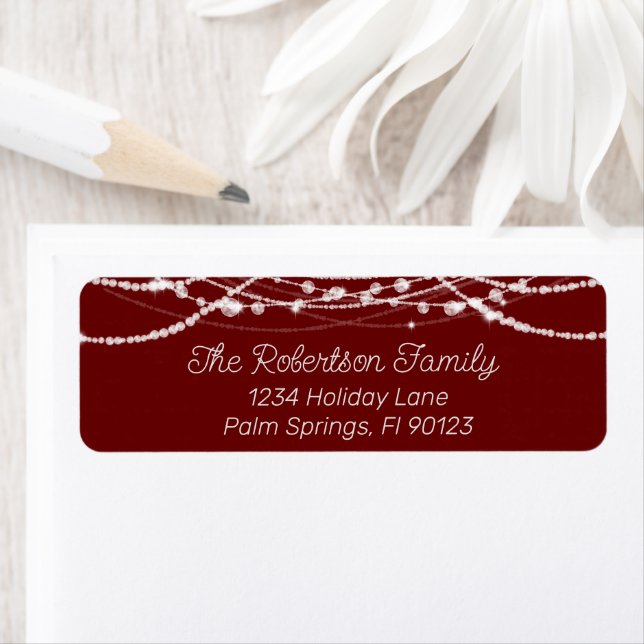 Red and White String Lights Return Address Label (Insitu)