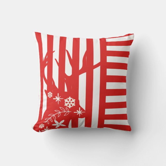 Red and White Stripe Christmas Pillow (Front)
