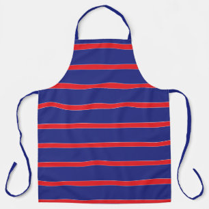 Red and white stripe on navy blue apron