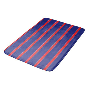 Red and white stripe on navy blue bath mat