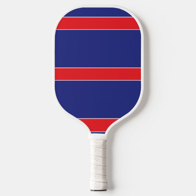 Red and white stripe on navy blue pickleball paddle (Front)