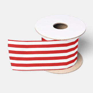 Red and White Stripe Pattern Satin Ribbon