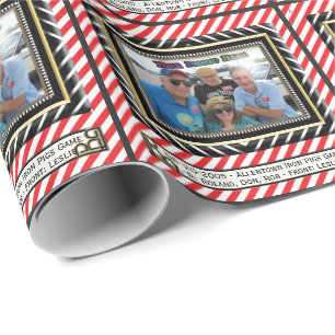 Red and White Stripe Photo Frame (Personalised) Wrapping Paper