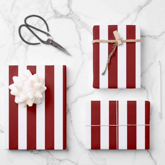 Red and White Stripe Wrapping Paper Sheets (Front)