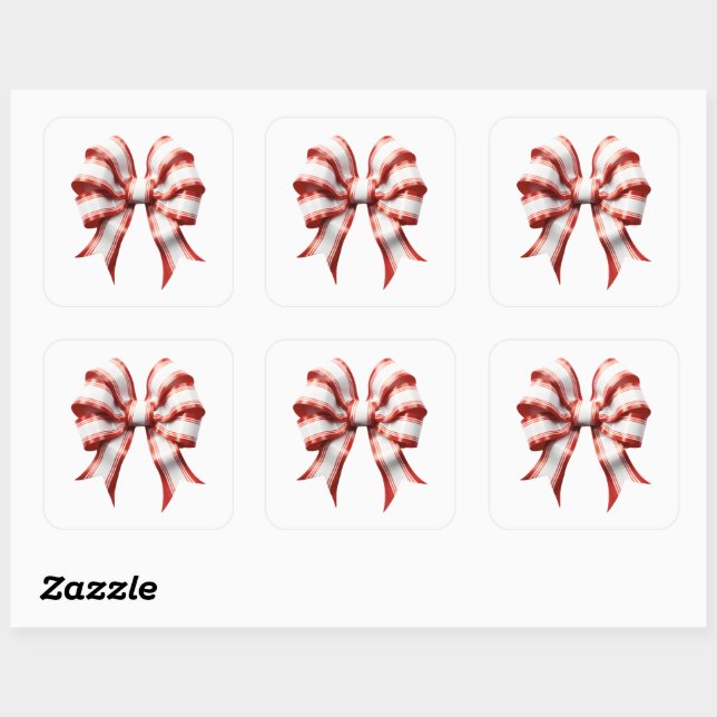 Red and White striped bow  Square Sticker (Sheet)