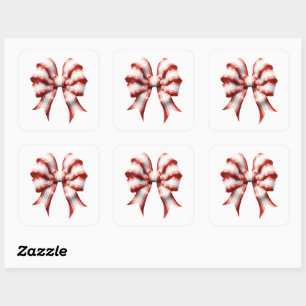Red and White striped bow Square Sticker
