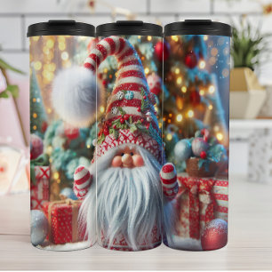 Red and White Striped Gnome Thermal Tumbler