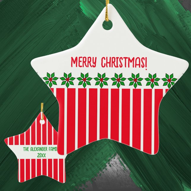 Red and White Striped Holly Ceramic Ornament (Creator Uploaded)